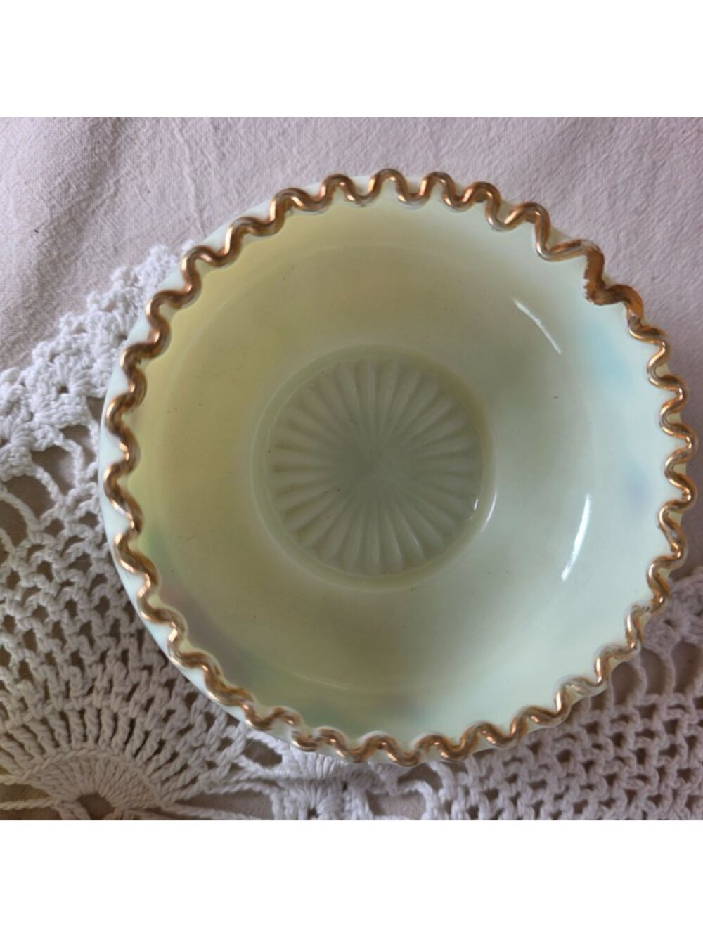 Antique Jefferson Optic Custard Glass Berry Bowl Set 7 Pc Hand Painted Roses Gol - Picture 11 of 15